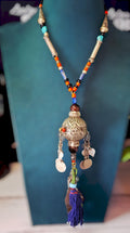 Berber Silver Tribal Necklace: Lapis, Turquoise & Coral - Bohemian Pendant