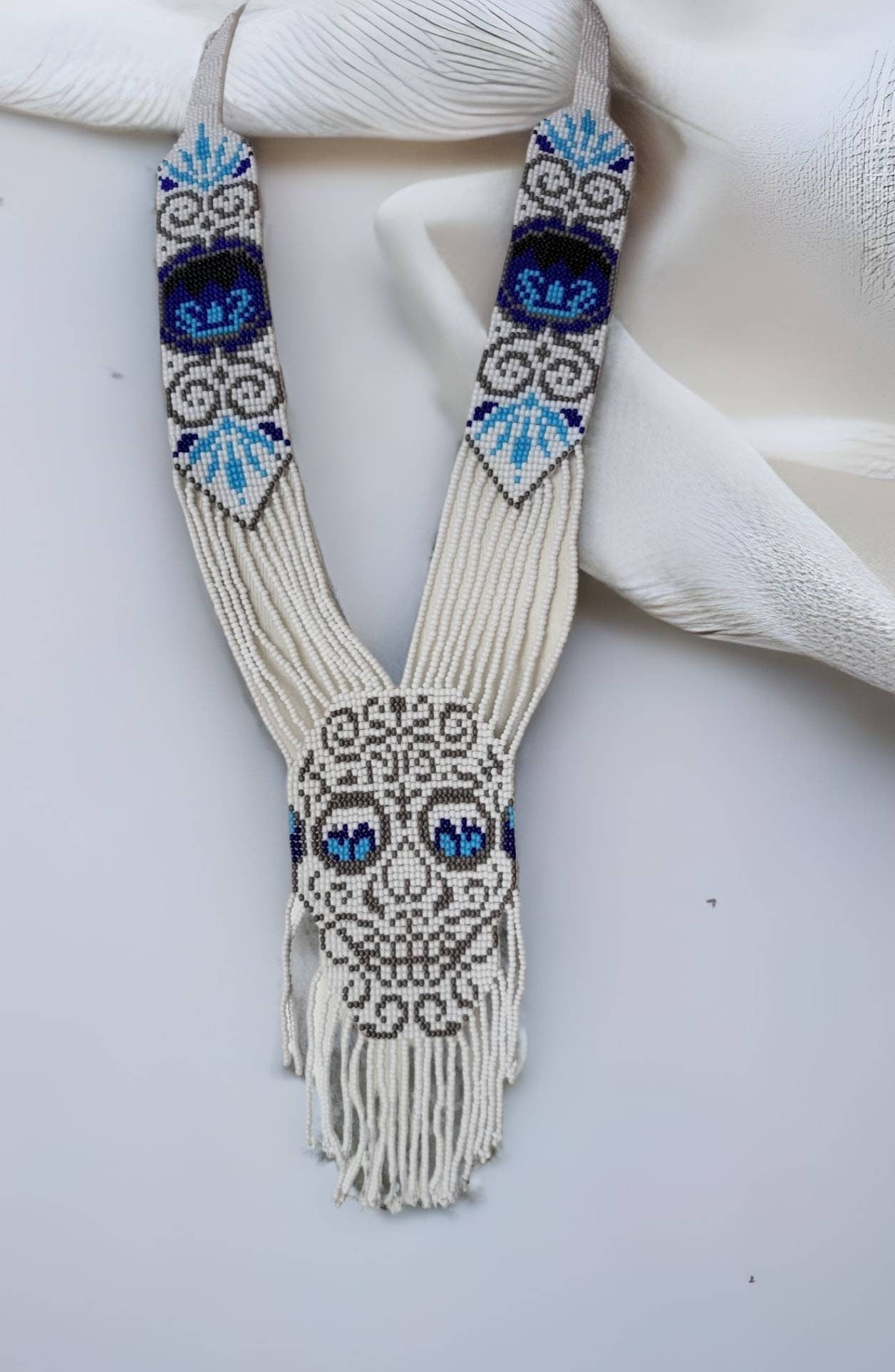 Handmade Seed Bead Skull Necklace & Earring Set