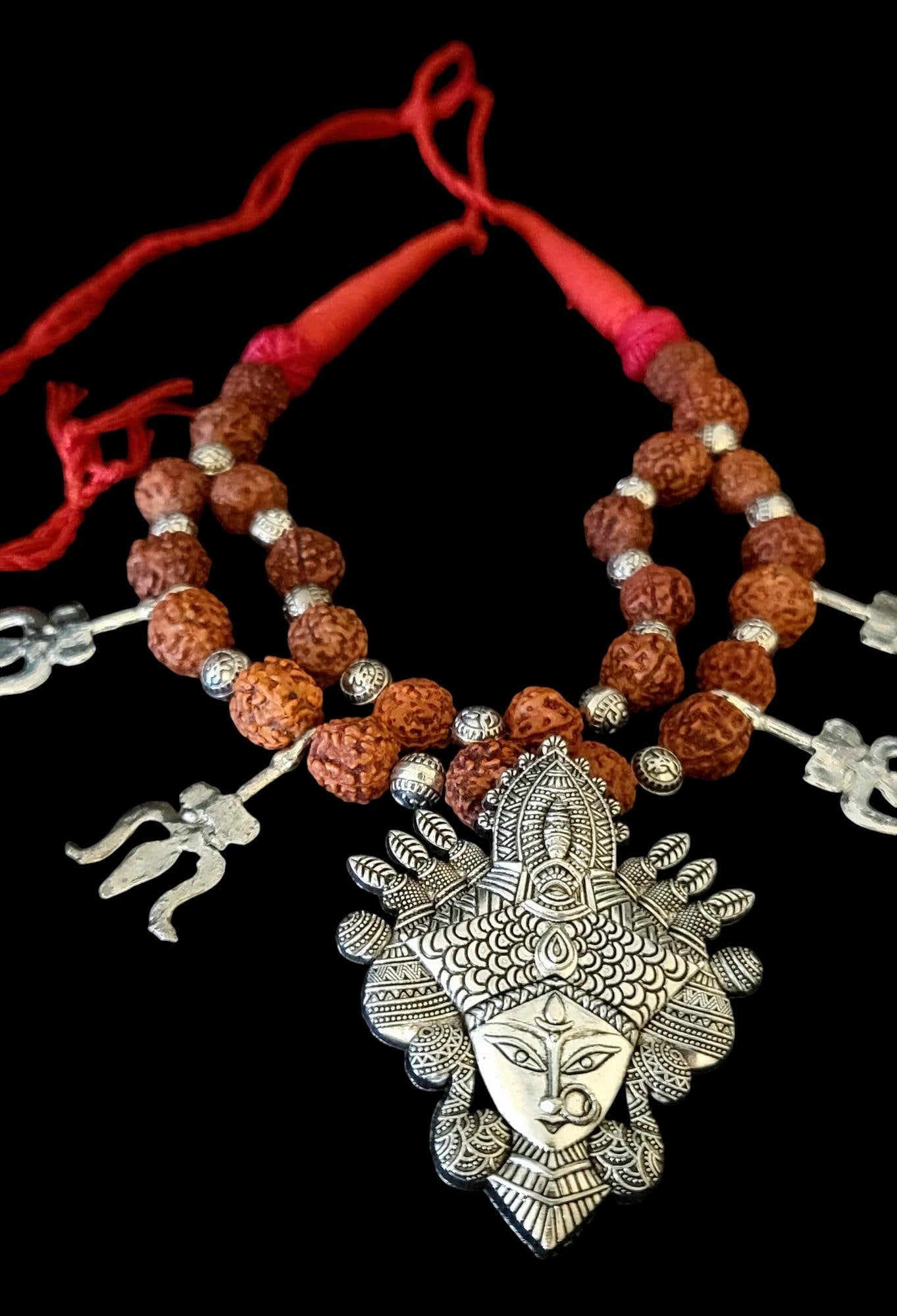 Kali Goddess Necklace: Rudraksha Thread Pendant, Hindu Amulet