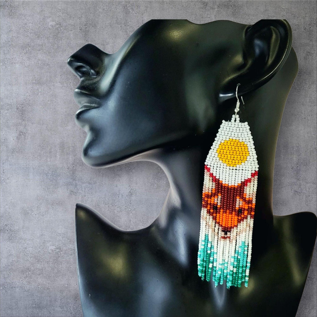 Handmade Seed Bead Earrings | Fox Design Beaded Jewelry | Artisan Crafted Animal Lover Gift