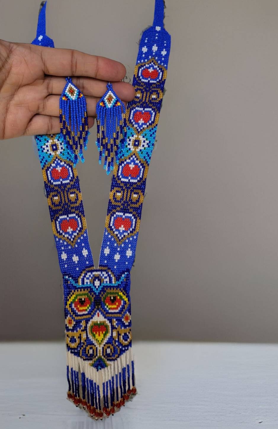 Handmade Beaded Owl Necklace: Long Beaded Animal Lover Gift