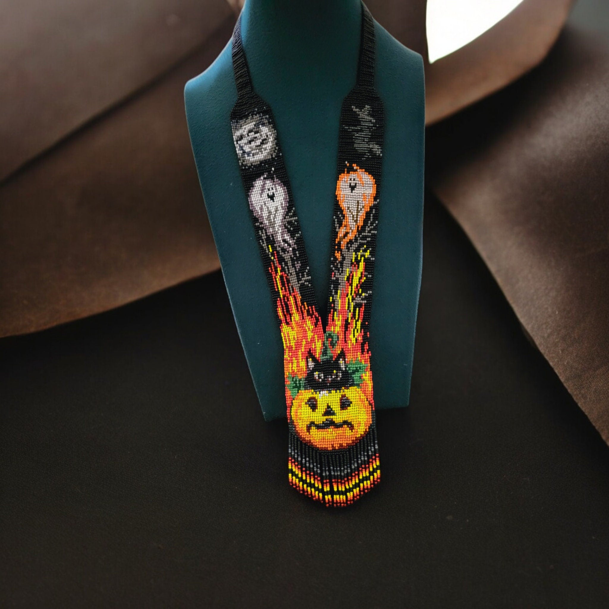 Handmade Beaded Halloween Necklace: Pumpkin Jewelry