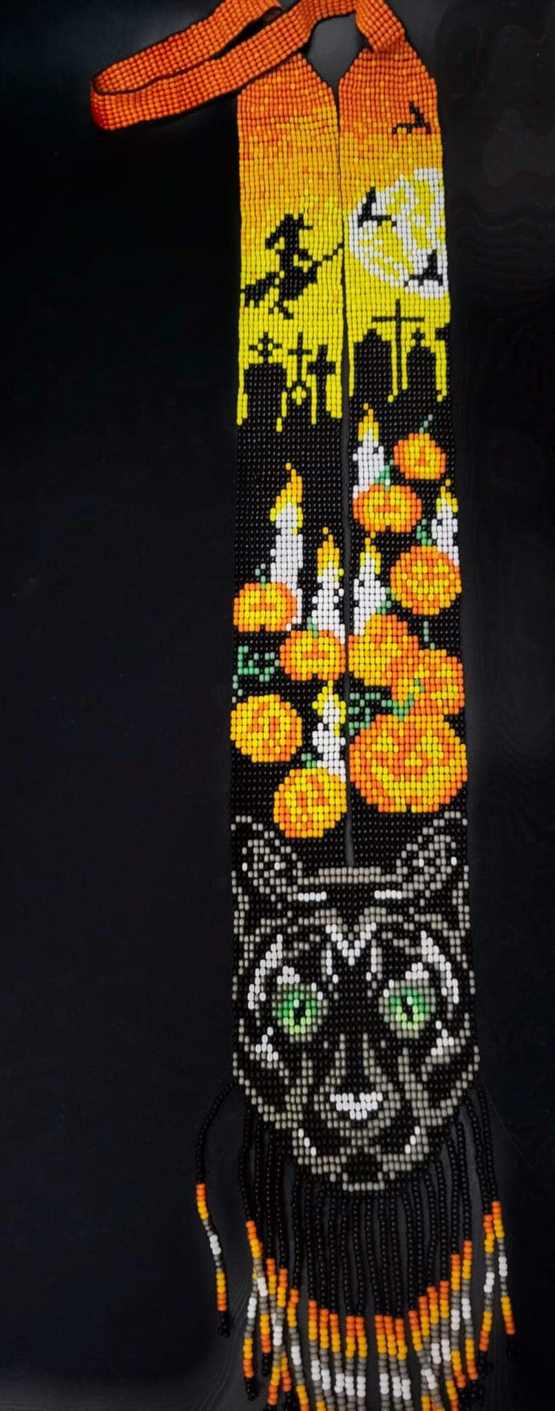 Beaded Cat &amp; Pumpkin Necklace Set: Halloween Statement Jewelry