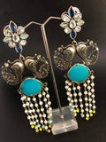 Oxidized Bird Dangle Earrings: Ethnic Crystal Pearl Jewelry