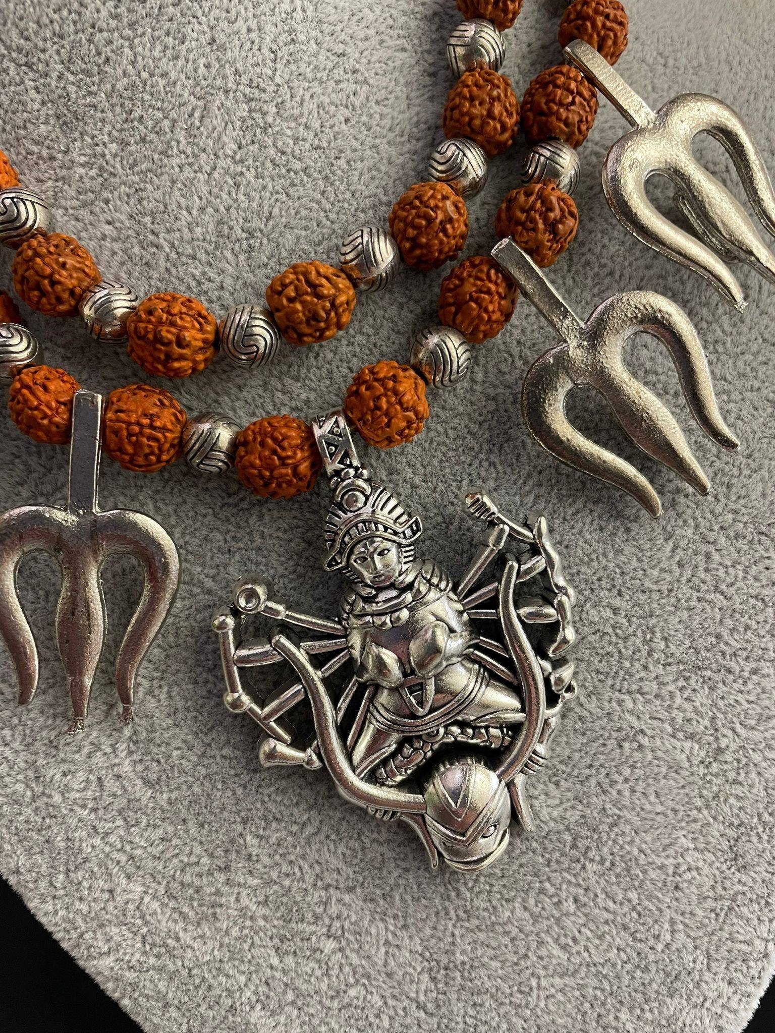 Kali Goddess Rudraksha Necklace: Hindu Amulet Pendant