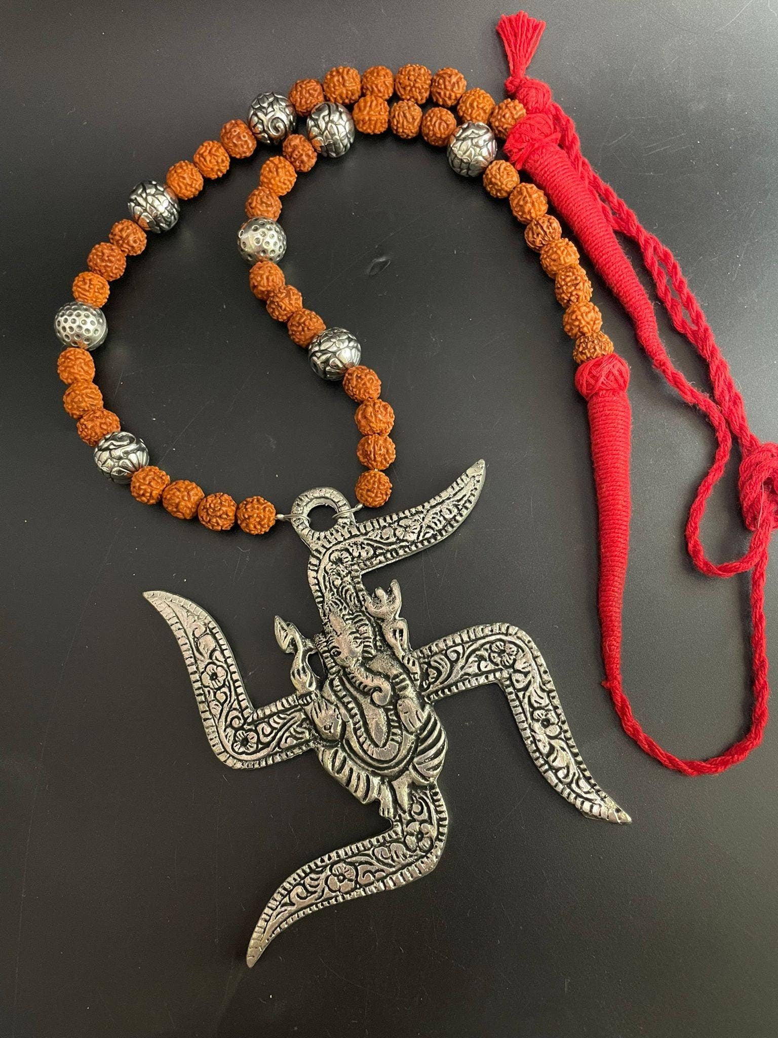 GANESHA NECKLACE,Handmade, Boho Tribal Necklace, Oxidised jewellery, necklace,Religious Necklace,Ganesha necklace ,Mala,SILVER,Rudraksh Mala