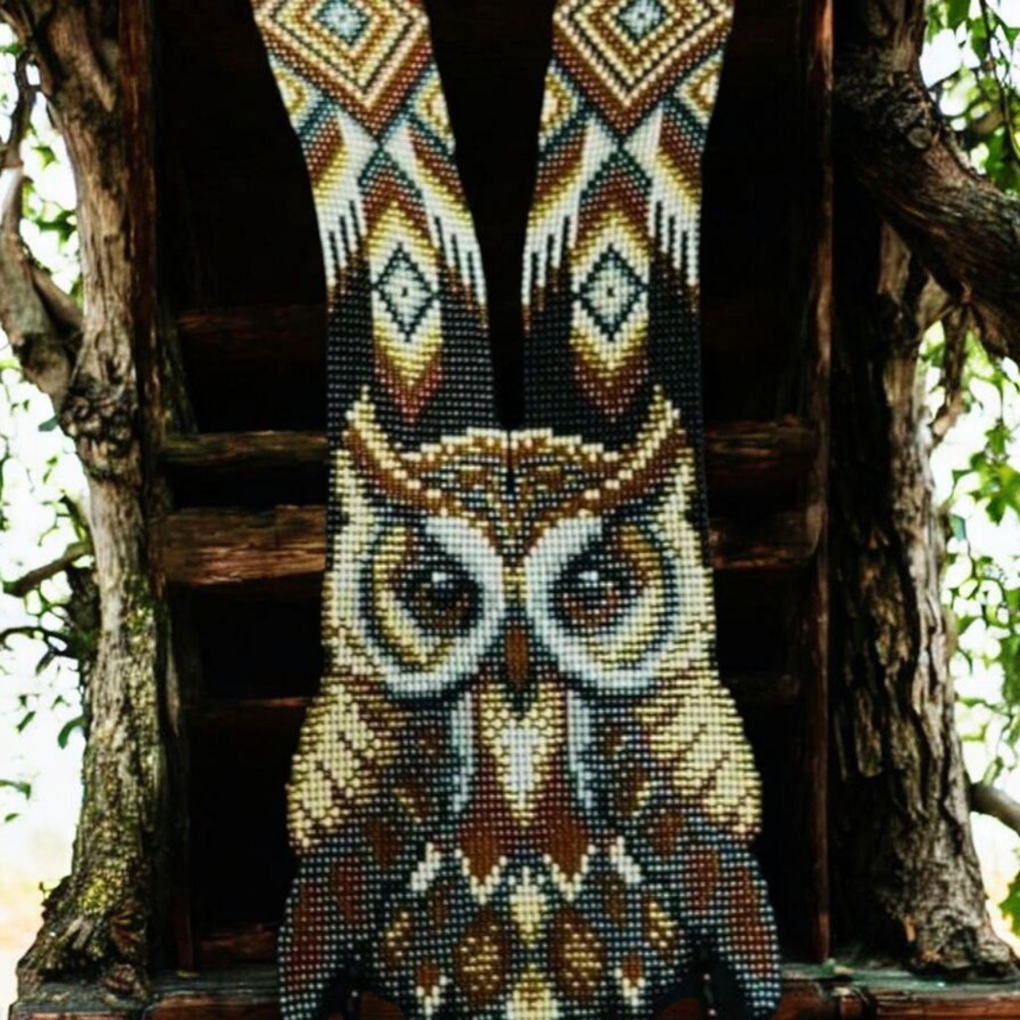 Handmade Beaded Owl Necklace: Long Statement Jewelry
