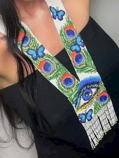 Handmade Beaded Peacock Necklace: Long Statement Jewelry