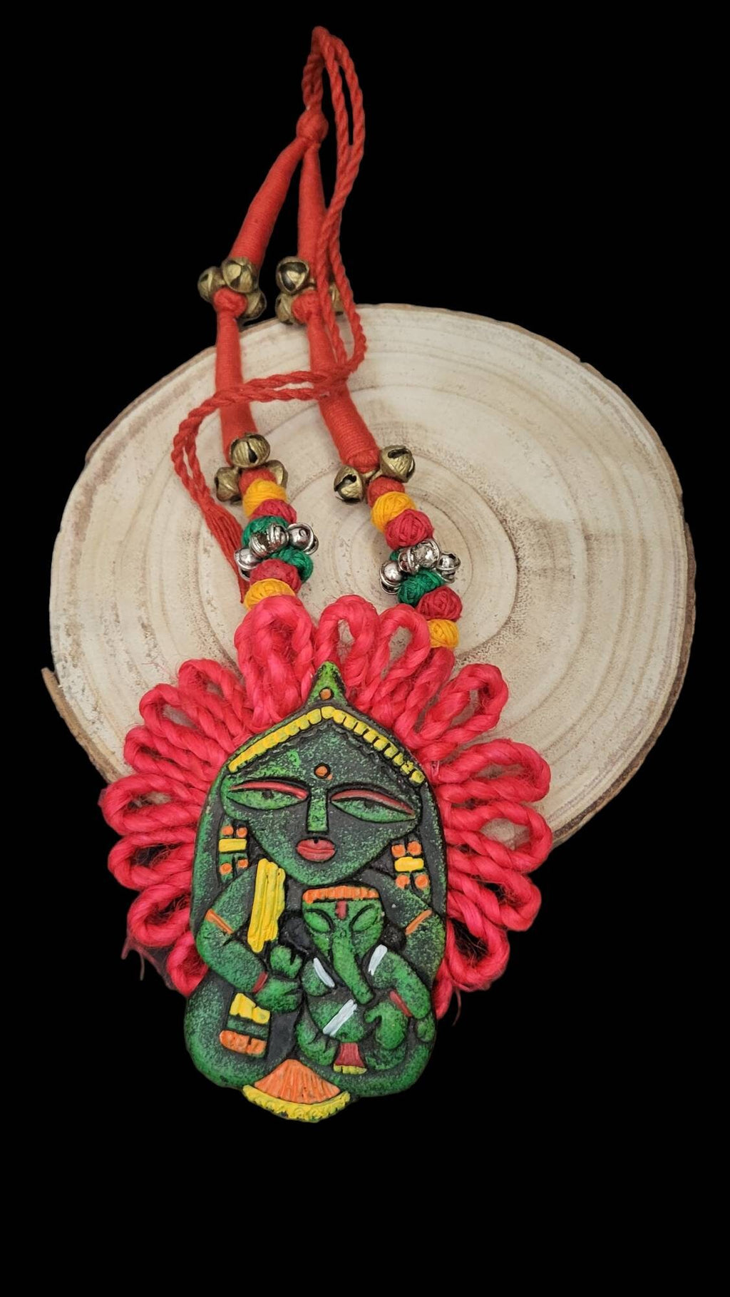Handmade Polymer Clay Necklace: Indian Woman, Abstract Art Pendant