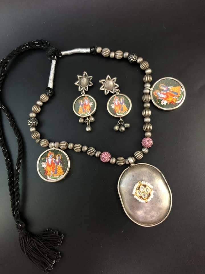 Handmade Krishna Radha Choker Necklace & Earrings Set