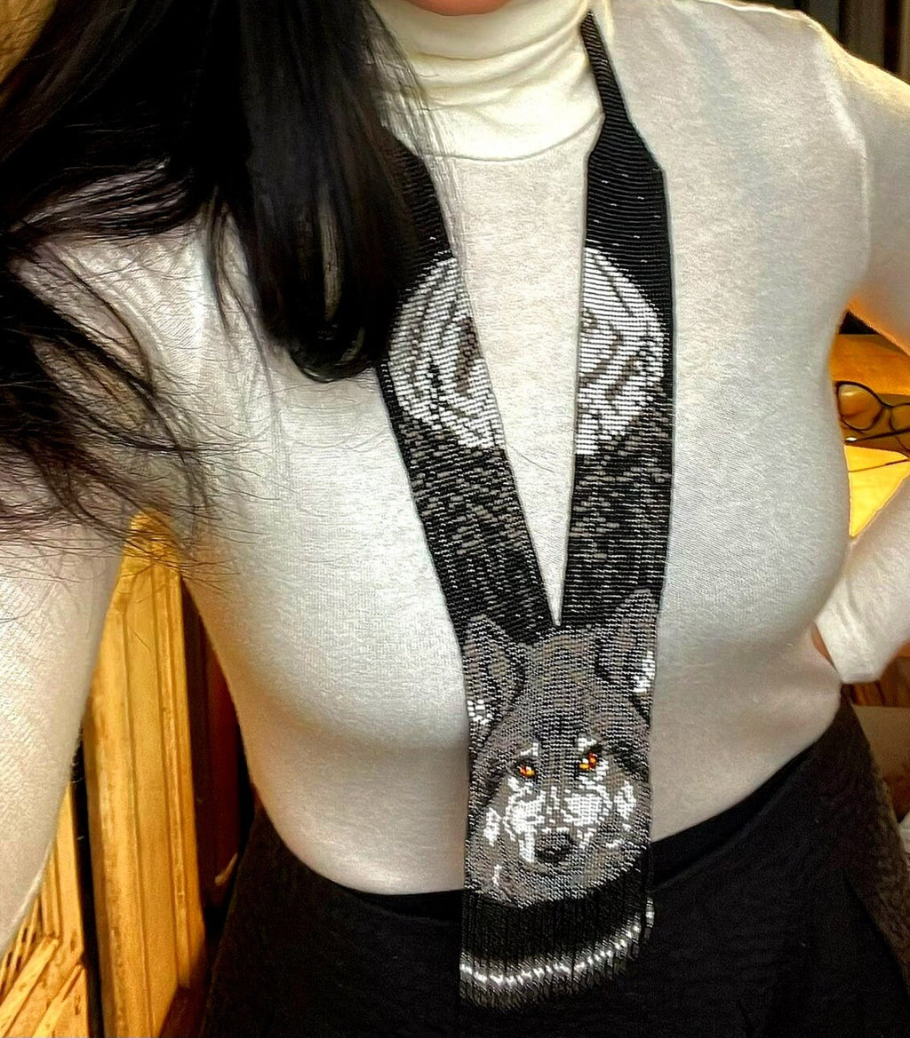 Handmade Beaded Wolf Necklace & Earrings: Boho Animal Lover Jewelry