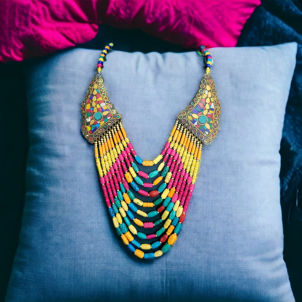 Nepalese Turquoise Beaded Necklace: Boho Ethnic Jewelry
