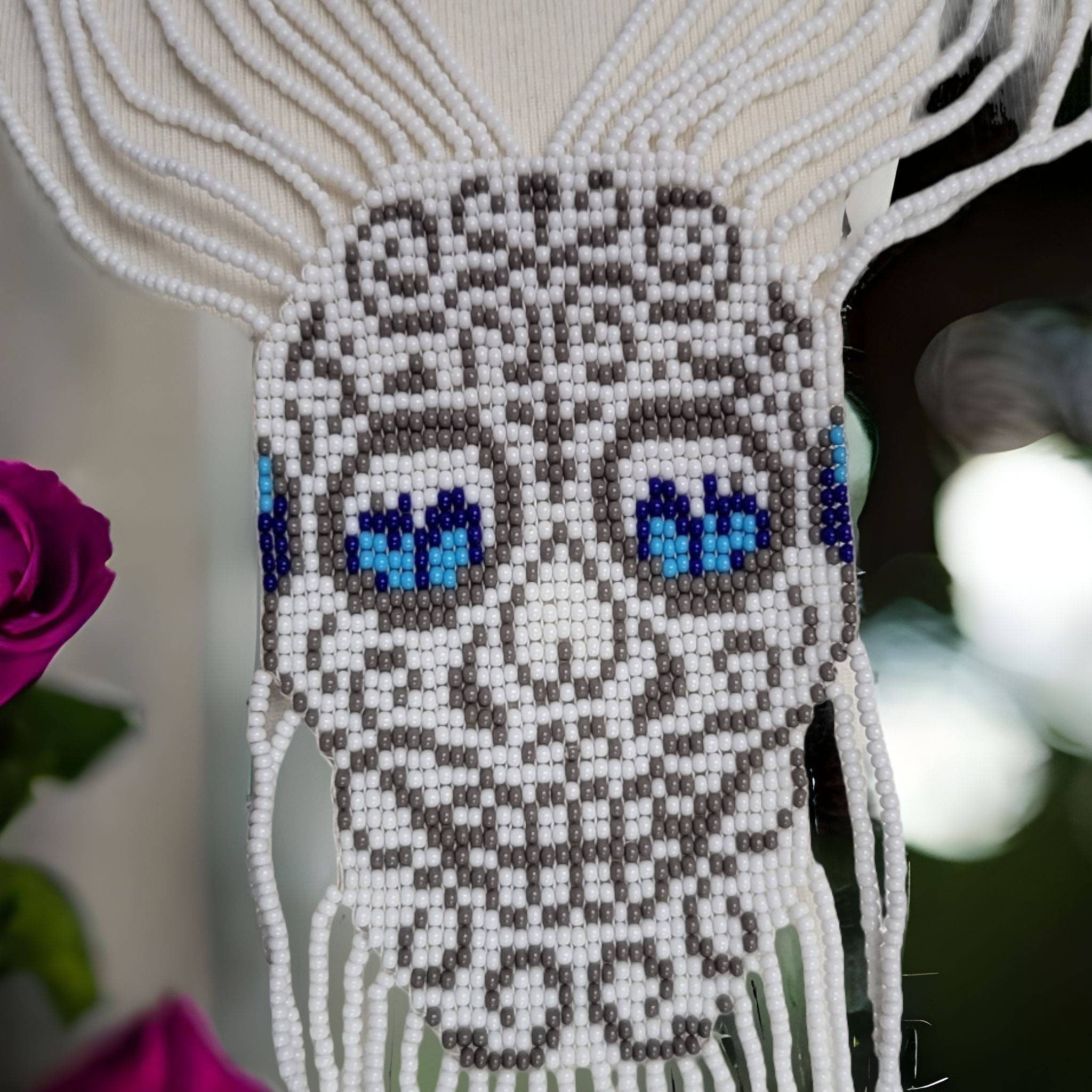 Handmade Seed Bead Skull Necklace & Earring Set