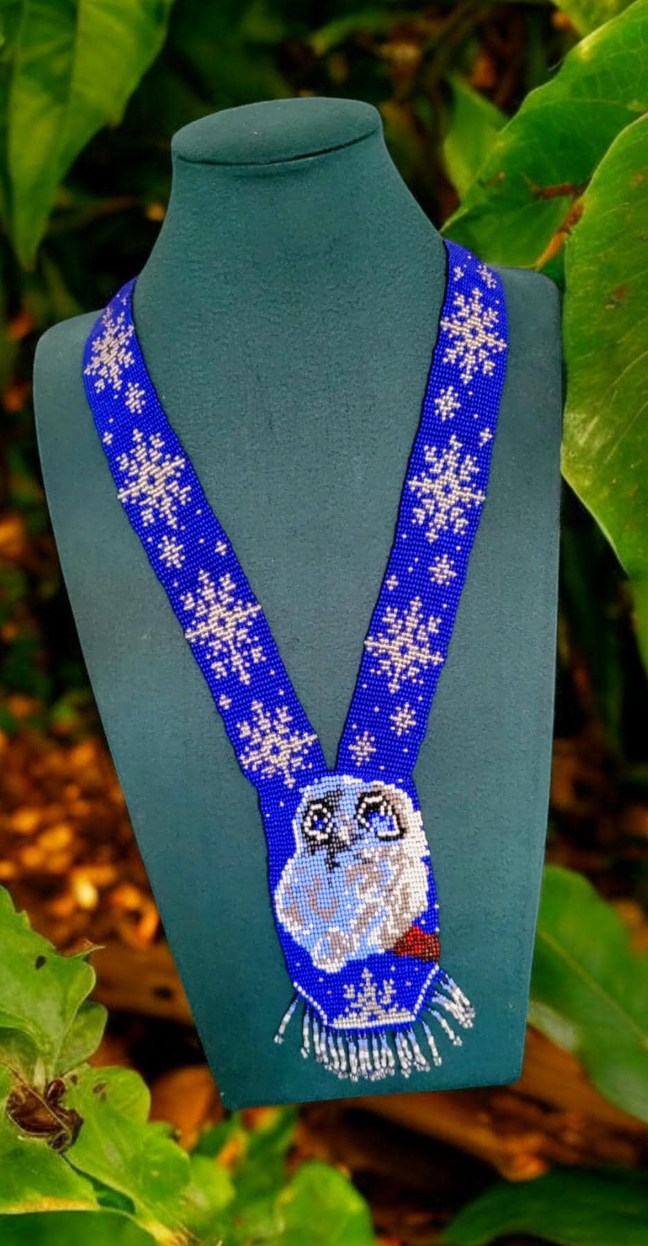 Handmade Beaded Owl Necklace: Long Spirit Animal Jewelry
