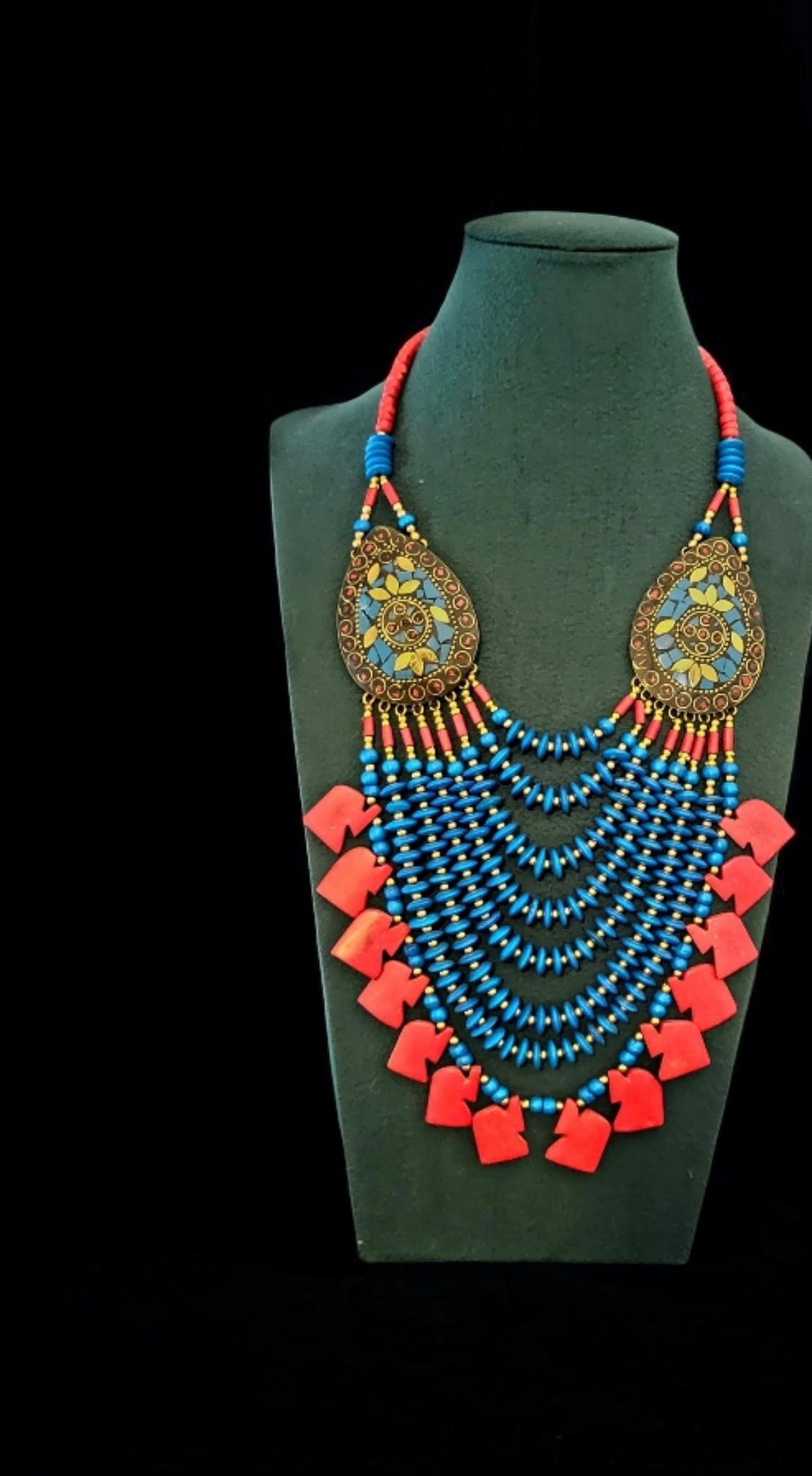 Handmade Nepalese Turquoise Beaded Necklace: Boho Ethnic Jewelry