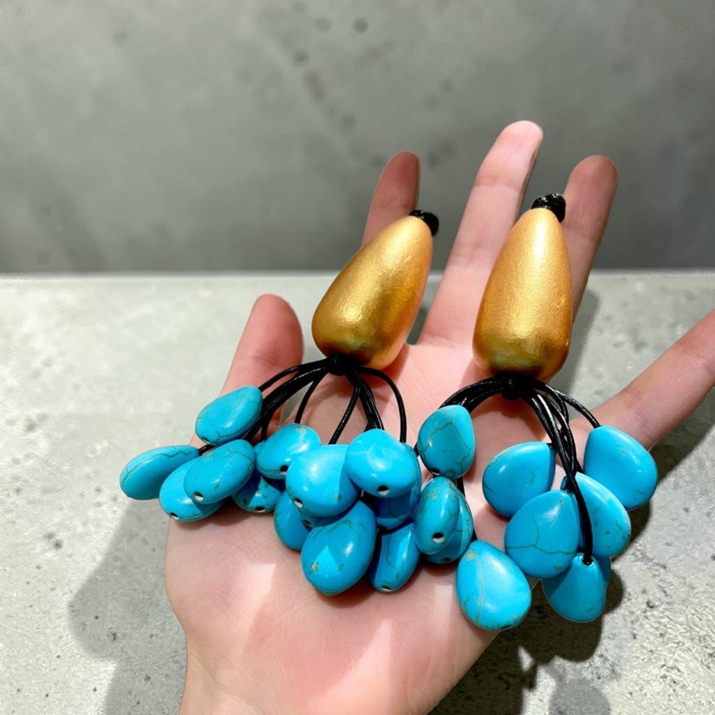 Bohemian Gold & Turquoise Grape Cluster Statement Earrings
