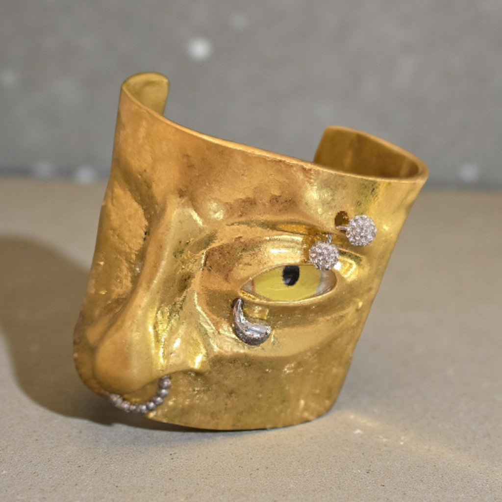 The Muse Surrealist Face Cuff – Sculptural Gold Statement Bracelet