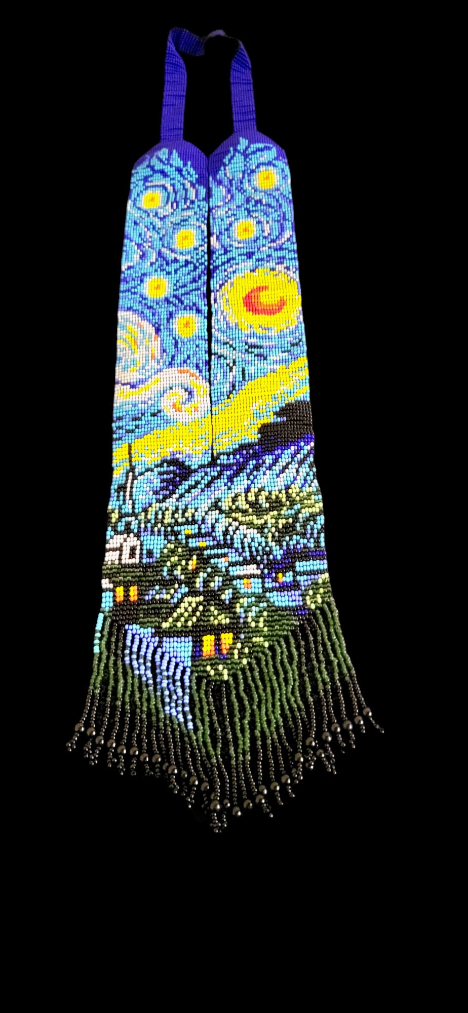 Van Gogh-Inspired Handmade Seed Bead Necklace and Earring Set - Artistic Beaded