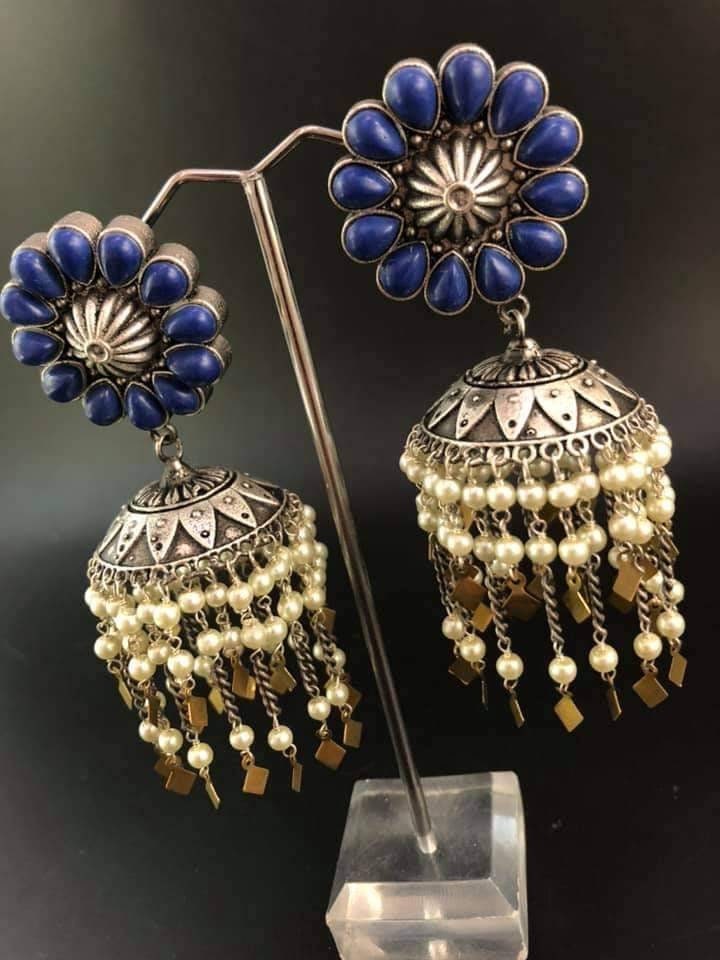 Indyjskie kolczyki Jhumka, mosiężne szklane Jhumka, indyjskie kolczyki, indyjska biżuteria, afgańskie kolczyki, piękne designerskie kolczyki Jhumka z kamieniami, prezent dla niej, perła