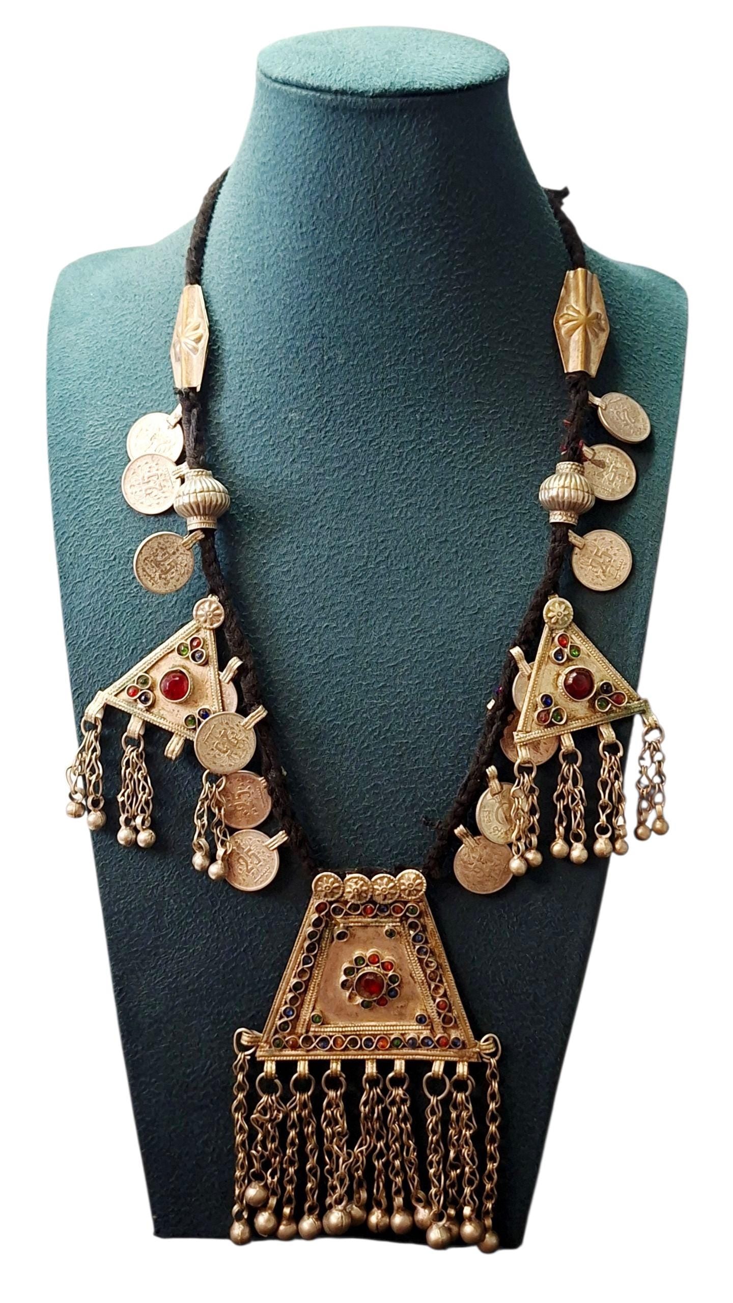Vintage Brass Coin Necklace: Afghan Kuchi Style Boho Jewelry