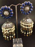 Indyjskie kolczyki Jhumka, mosiężne szklane Jhumka, indyjskie kolczyki, indyjska biżuteria, afgańskie kolczyki, piękne designerskie kolczyki Jhumka z kamieniami, prezent dla niej, perła