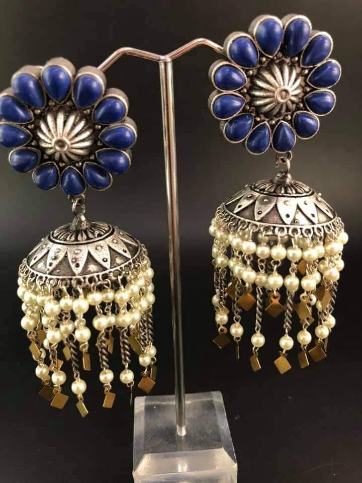 Indian Jhumka Earring,Brass Glass Jhumka,Indian Earrings,Indian Jewelry,Afghani Earrings,Beautiful Designer stone jhumka ,Gift for her,pearl