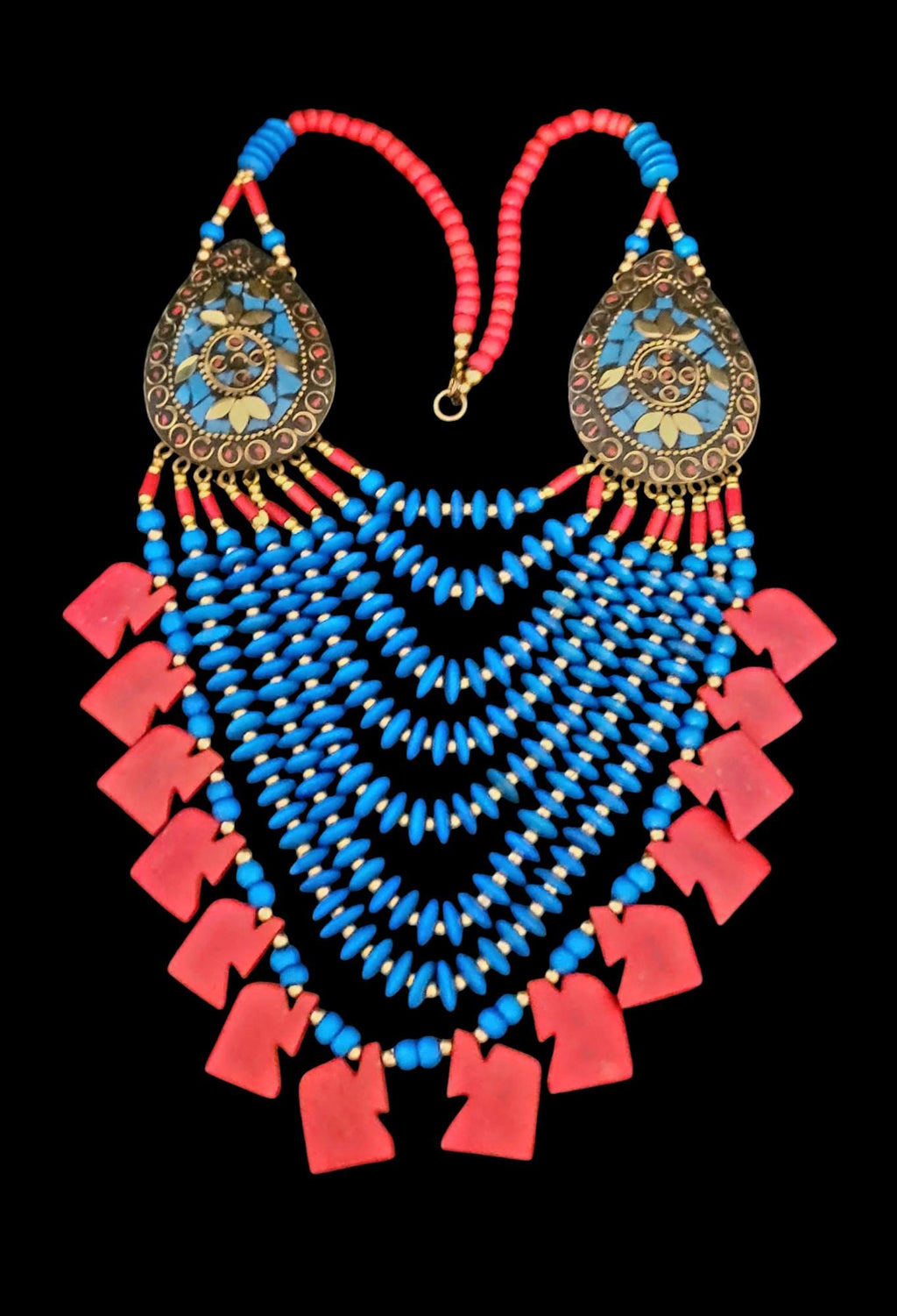 Handmade Nepalese Turquoise Beaded Necklace: Boho Ethnic Jewelry