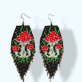 Beaded Mushroom Earrings: Red Toadstool Fringe Dangle