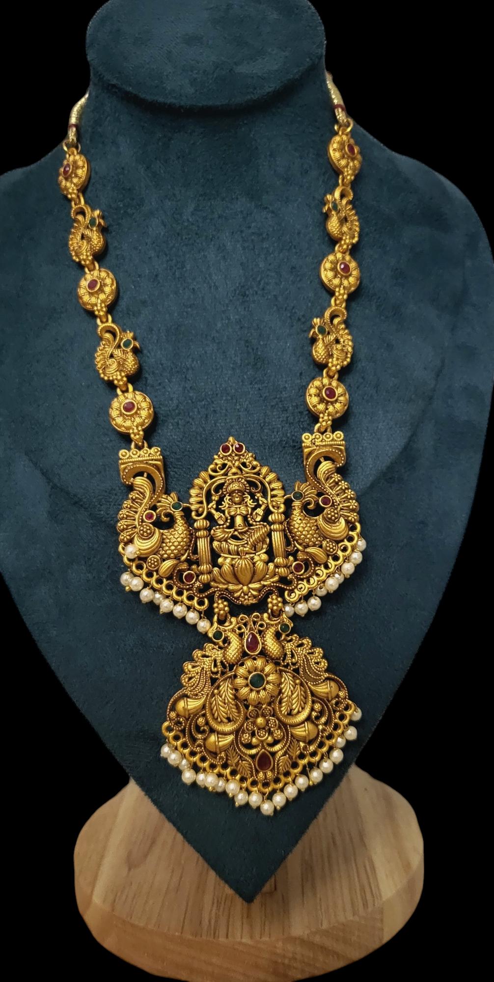 Gold Plated Laxmi Necklace Set: Indian Goddess Jewelry