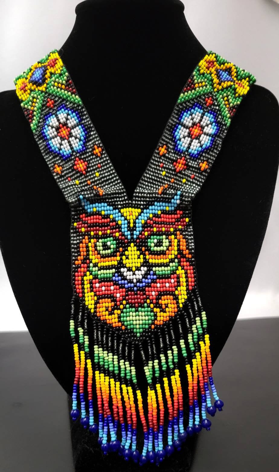 Handmade Beaded Owl Necklace: Rainbow Jewelry with Earrings