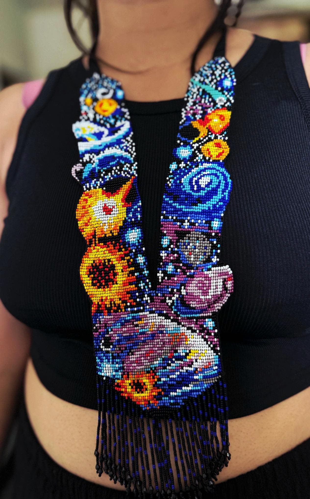 Handmade Loom Beaded Galaxy Necklace: Cosmic Planet Jewelry