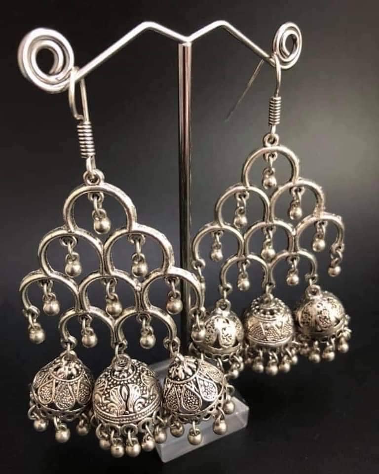 Oxidized Silver Plated Jhumka Earrings: Bollywood Style Drop Earrings