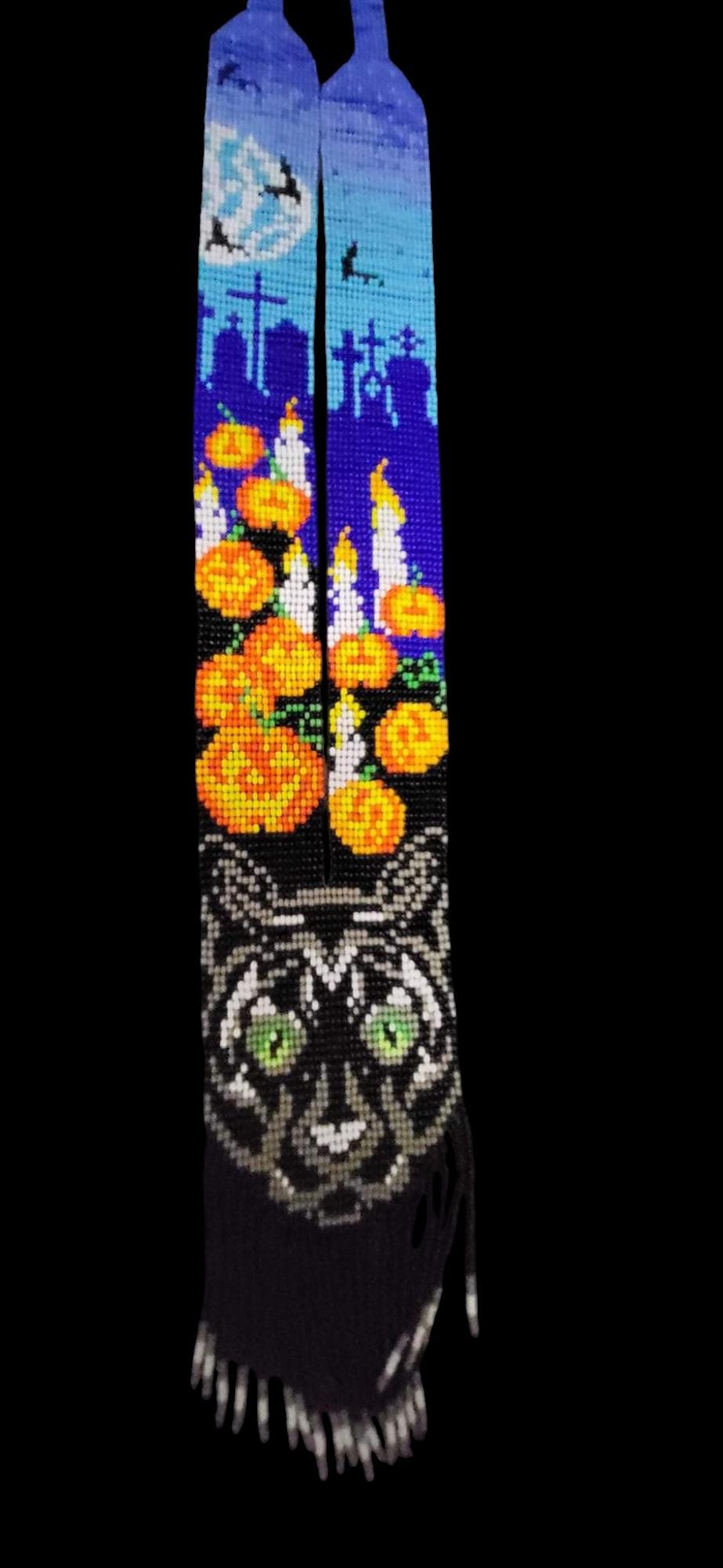 Beaded Halloween Necklace: Spooky Cat & Pumpkin Jewelry
