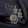 Handcrafted Brass Temple Jewelry Set: Indian Necklace & Pearl Earrings