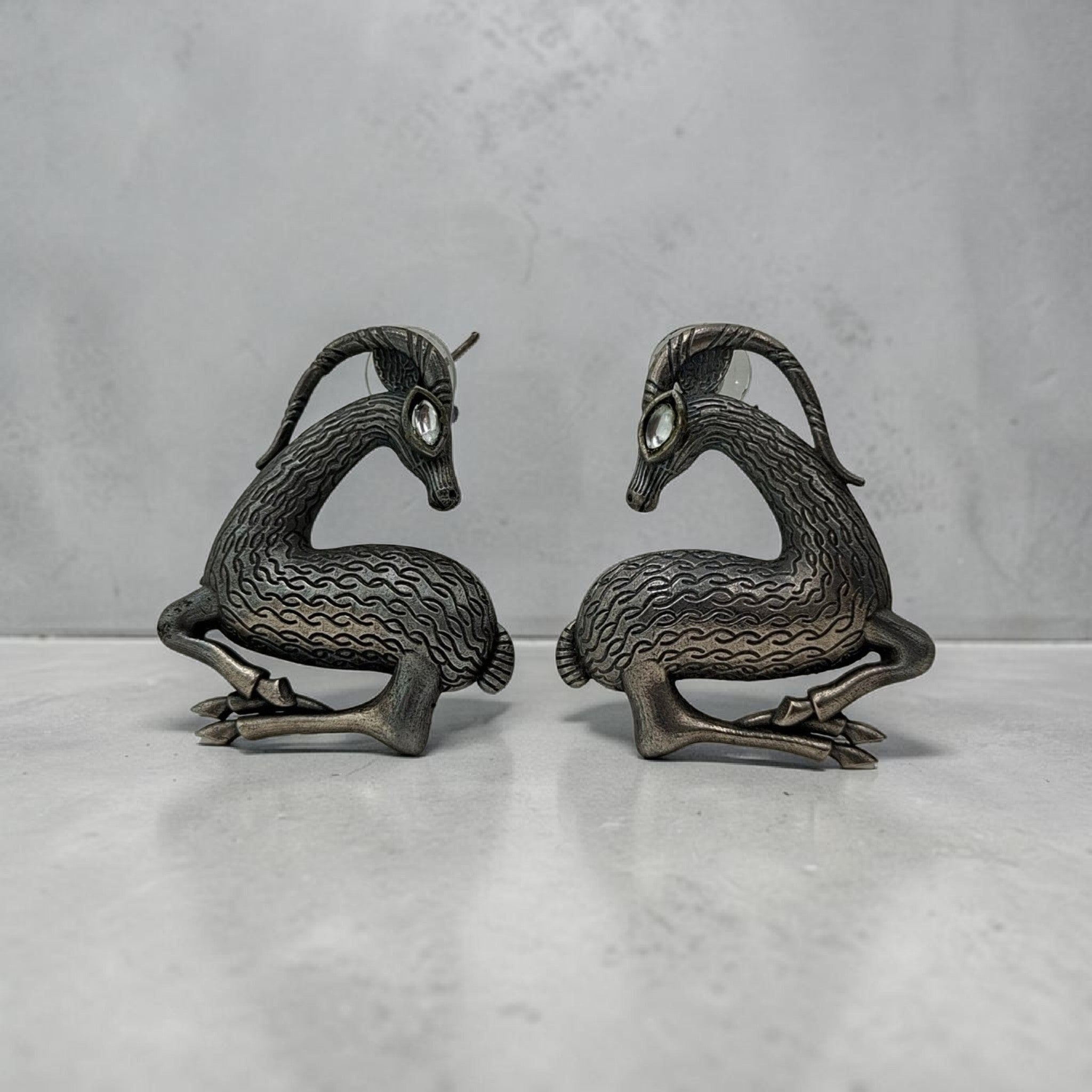 Celestial Antelope Studs | Hand-Detailed Oxidized Earrings