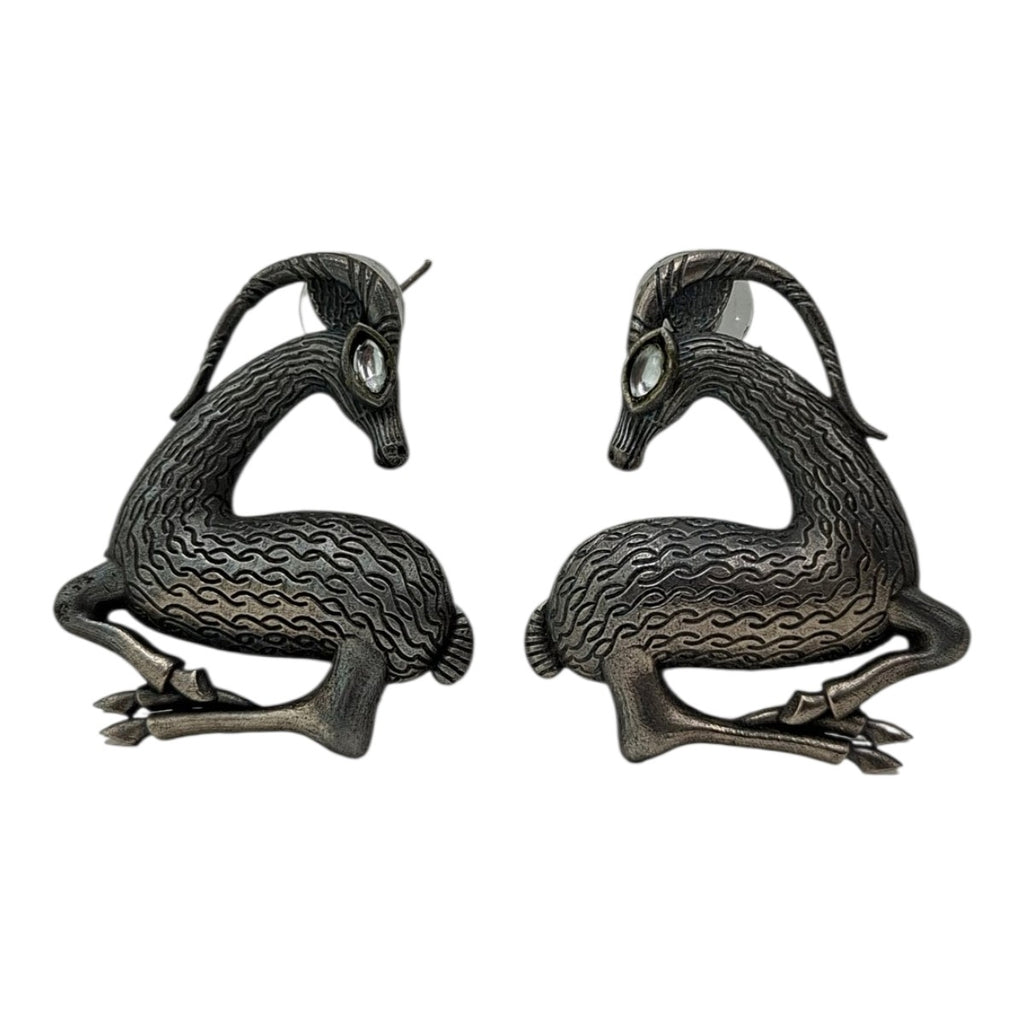 Celestial Antelope Studs | Hand-Detailed Oxidized Earrings