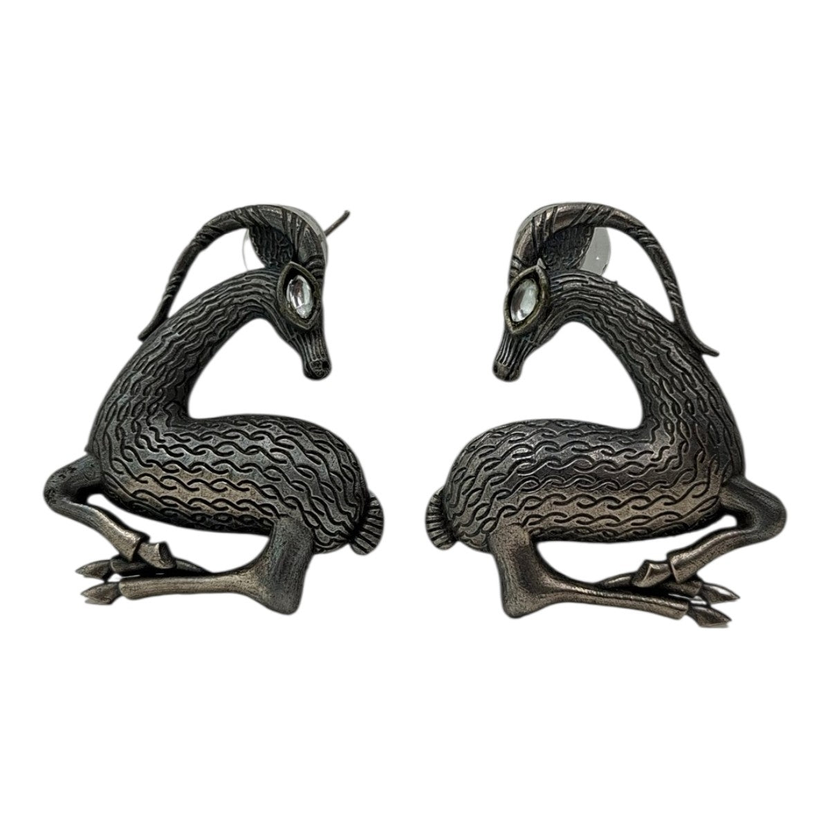 Celestial Antelope Studs | Hand-Detailed Oxidized Earrings