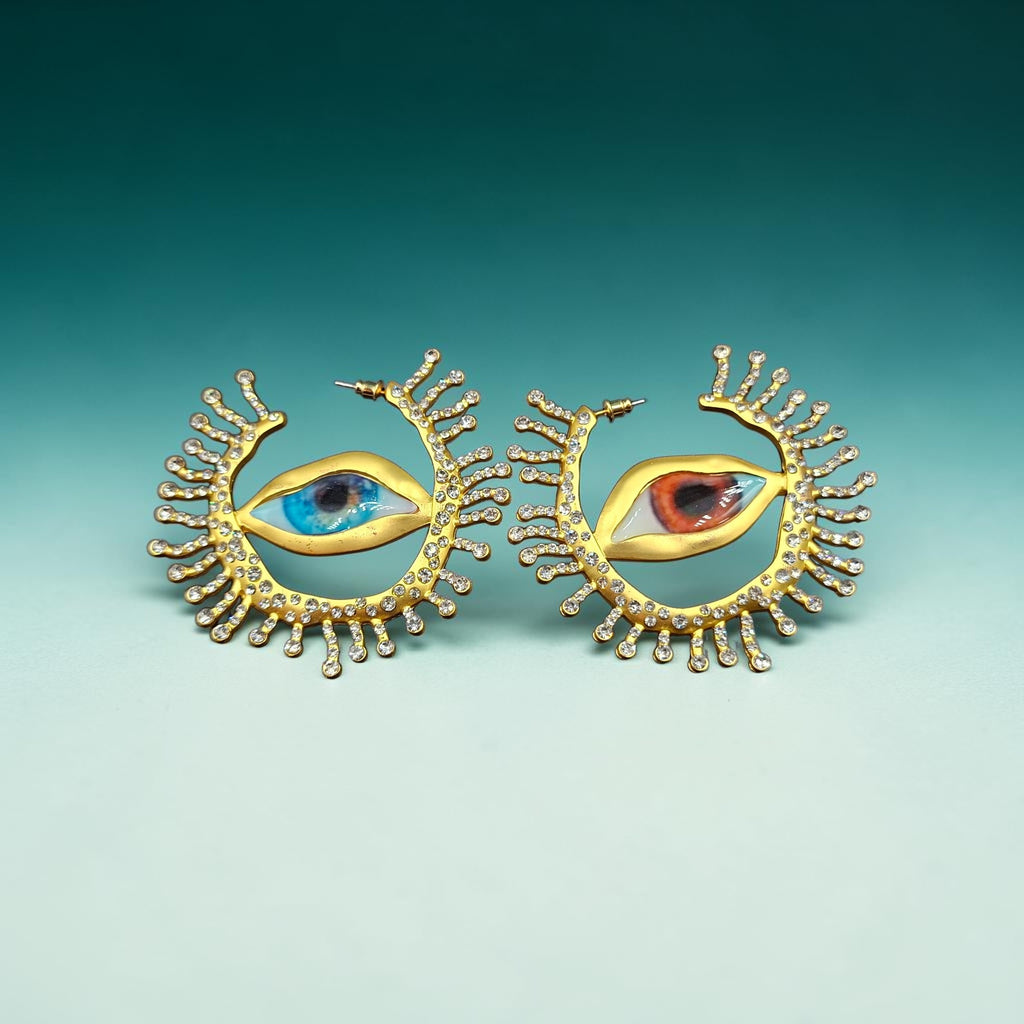 Evil Eye Celestial Hoop Earrings with Crystal Eyelashes