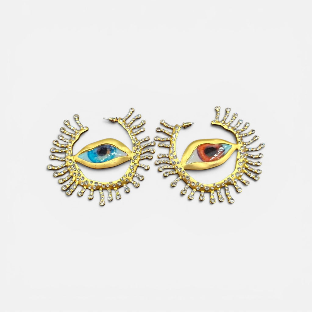 Evil Eye Celestial Hoop Earrings with Crystal Eyelashes