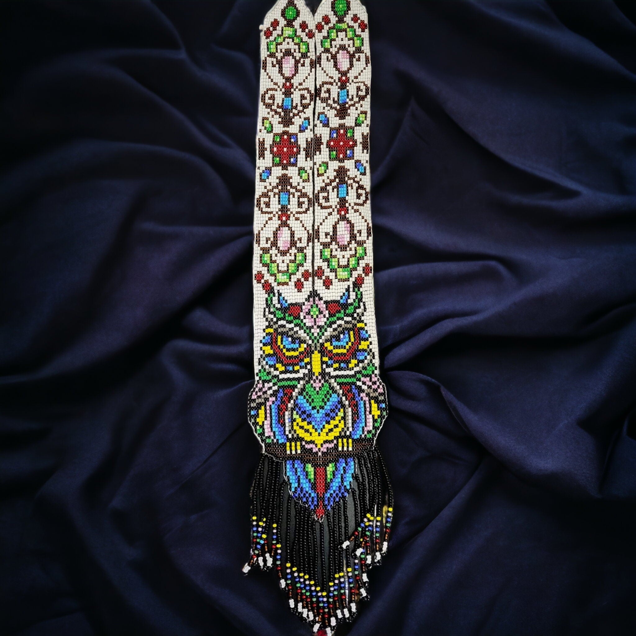 Handmade Beaded Owl Necklace: Long Statement Jewelry