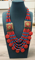 Nepalese Turquoise Coral Necklace: Boho Ethnic Beaded Jewelry