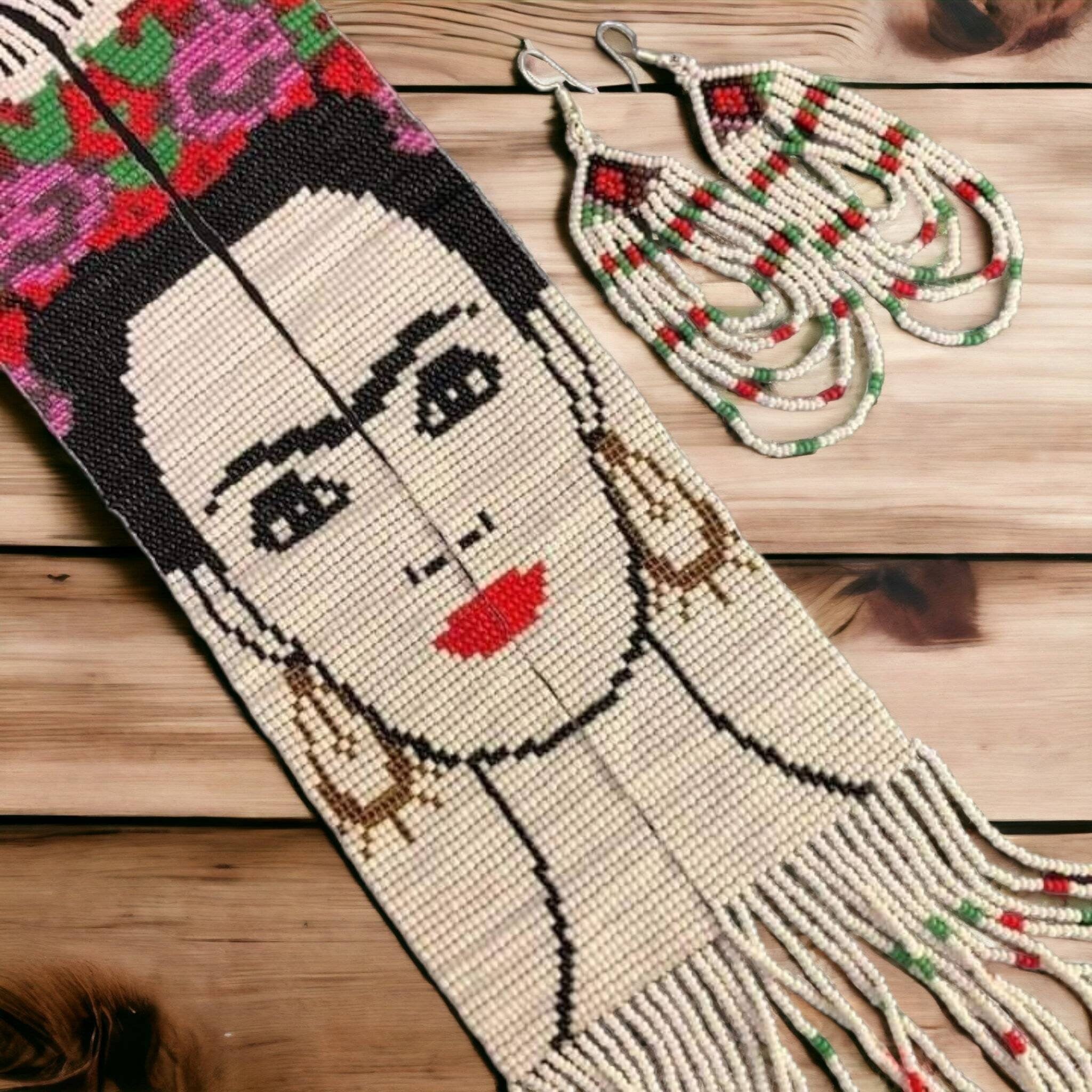 Handmade Frida Kahlo Beaded Necklace: Mexican Style Jewelry