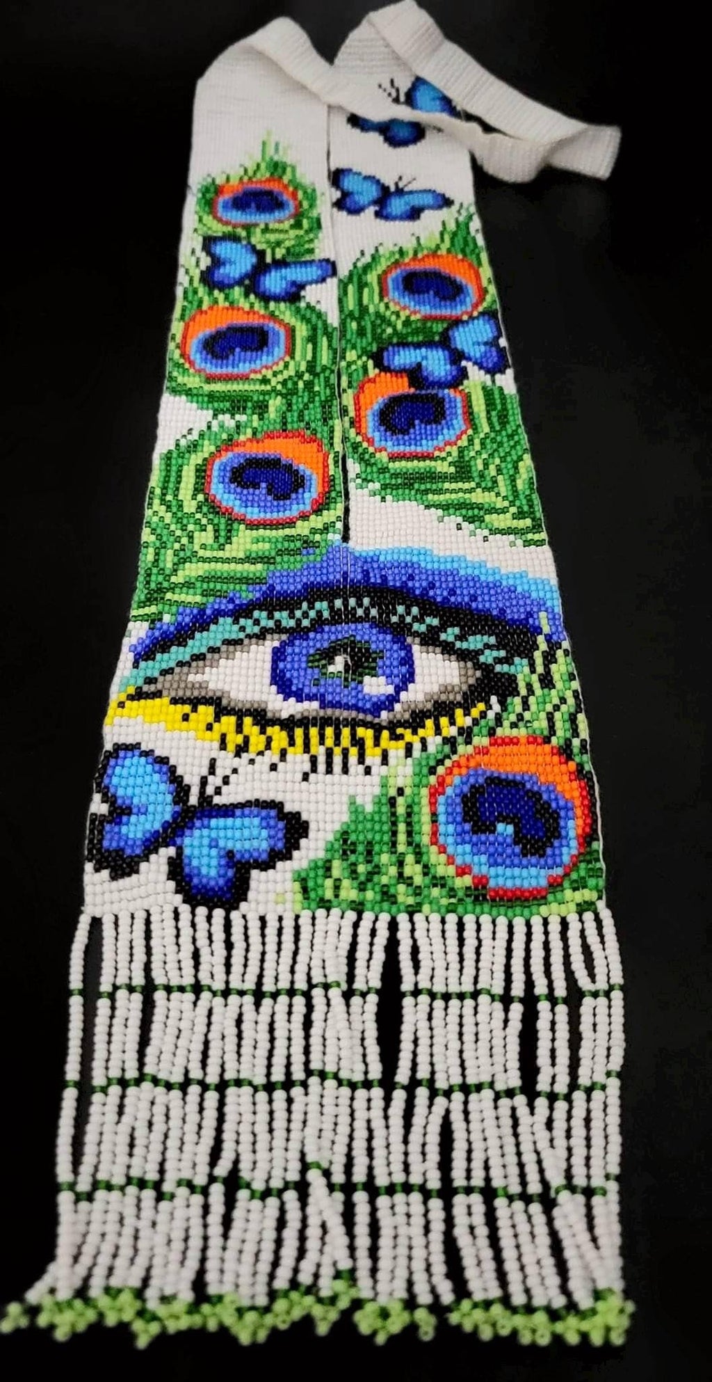 Handmade Beaded Peacock Necklace: Long Statement Jewelry