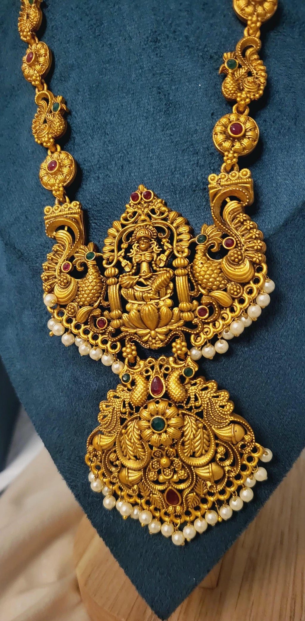 Gold Plated Laxmi Necklace Set: Indian Goddess Jewelry