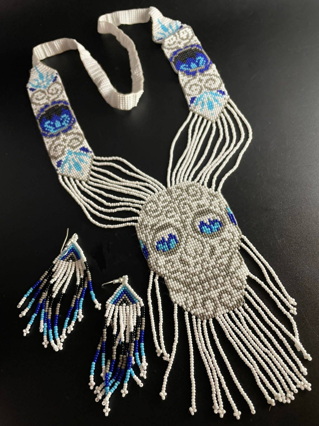 Handmade Seed Bead Skull Necklace & Earring Set