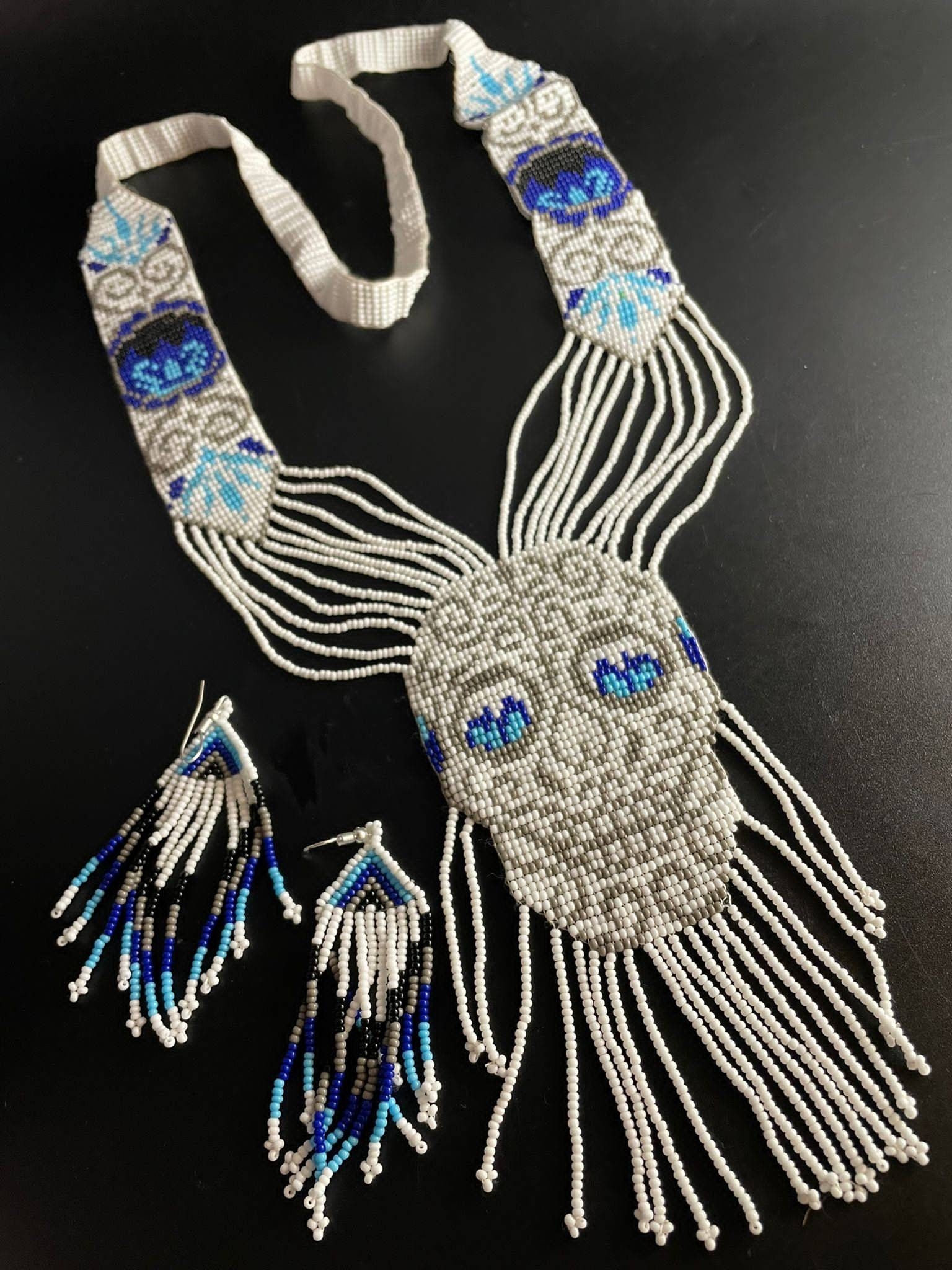 Handmade Seed Bead Skull Necklace & Earring Set