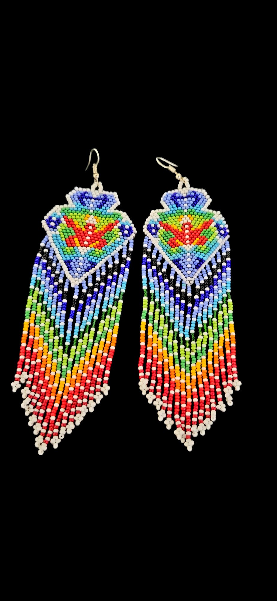 Handmade Rainbow Seed Bead Earrings: Boho Chic 925 Silver Hook