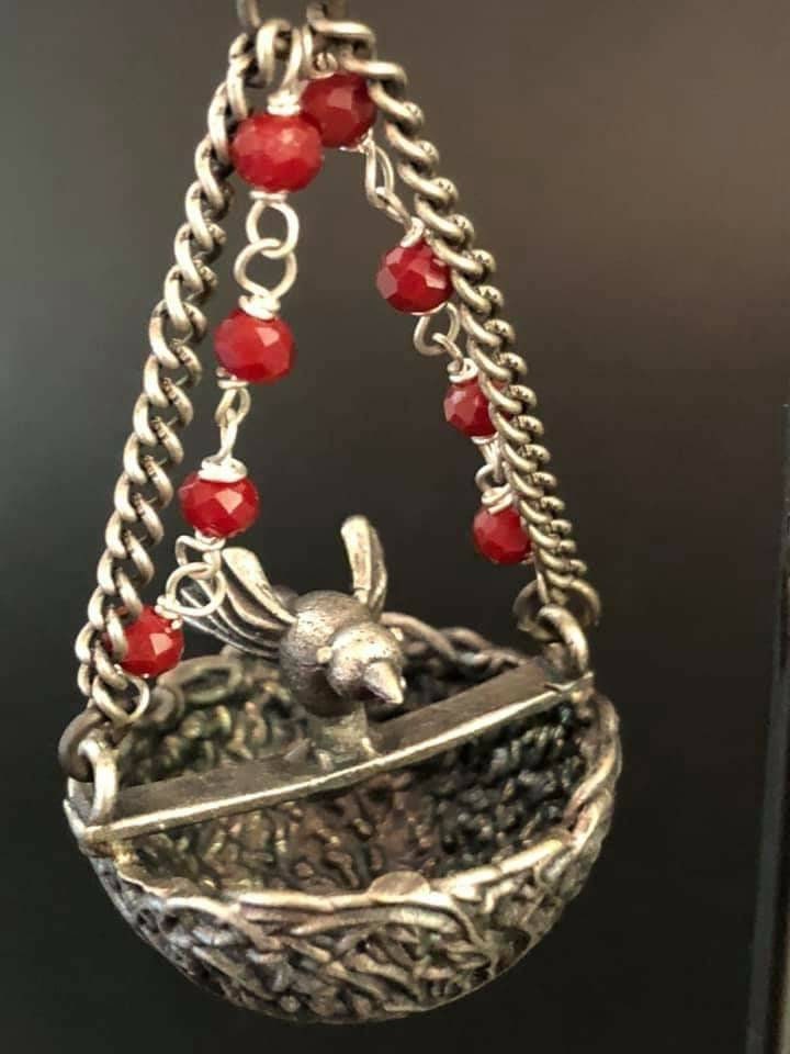 Handmade Bird Nest Earrings: Silver Metal Dangle Earrings