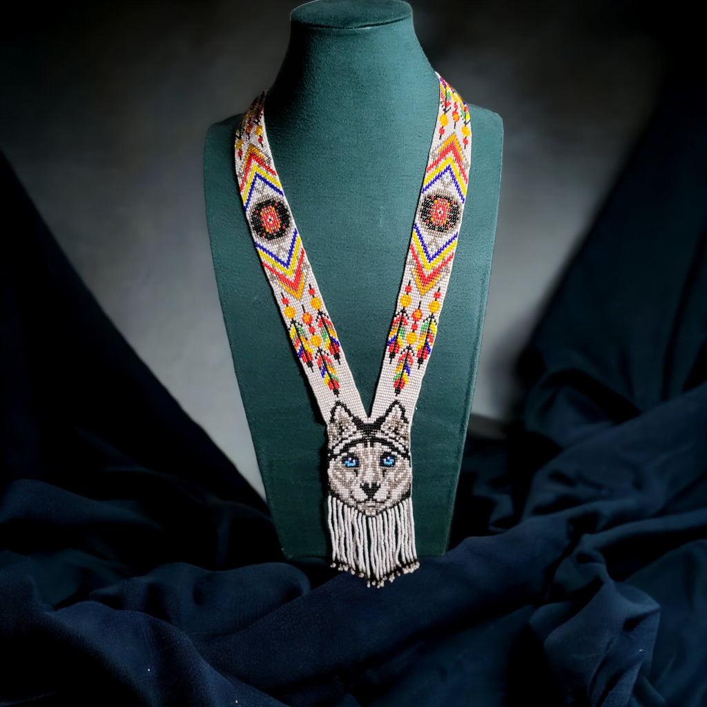 Handmade Beaded Wolf Necklace: Boho Animal Lover Jewelry