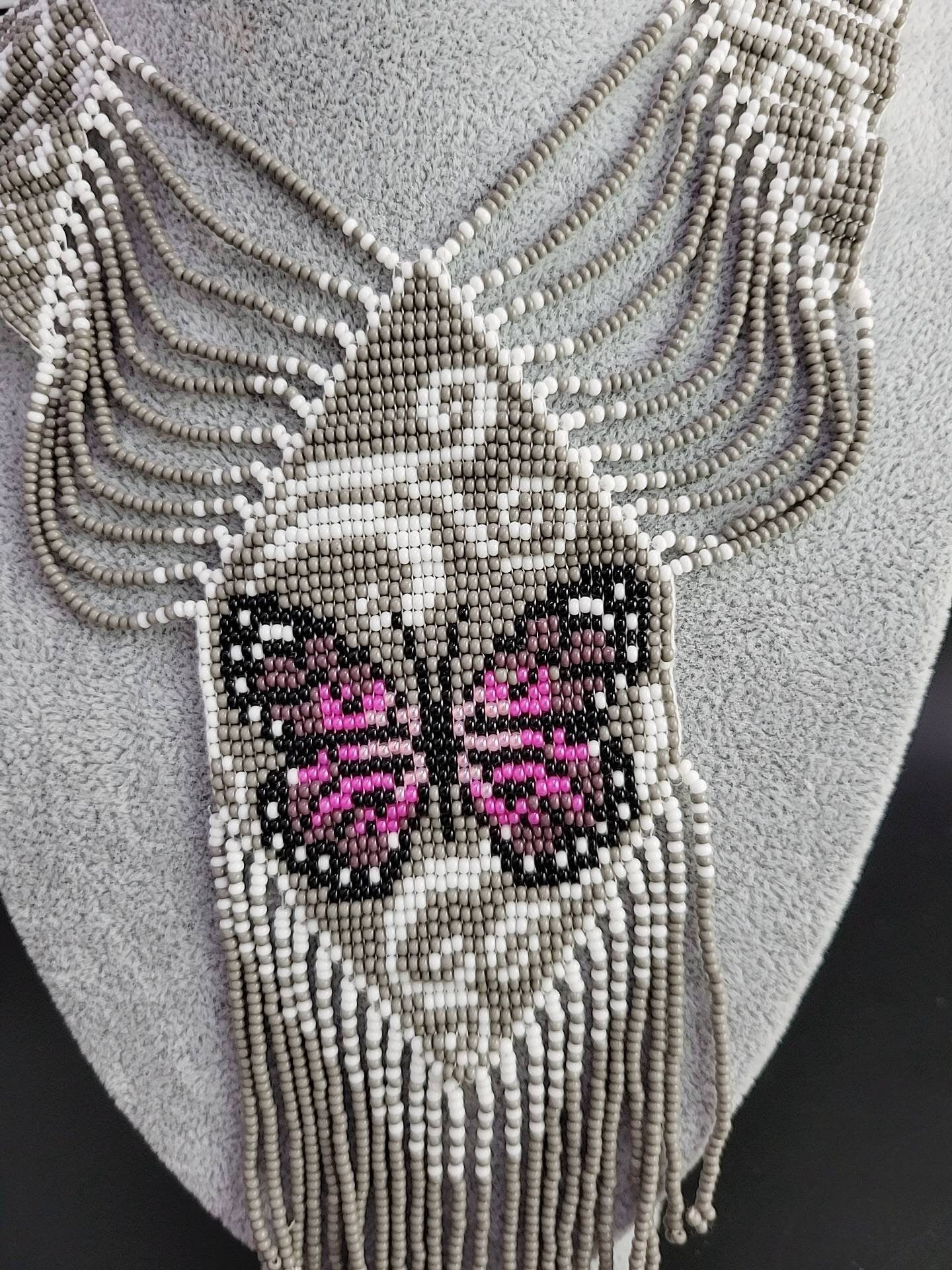 Handmade Beaded Butterfly Necklace: Boho Floral Jewelry